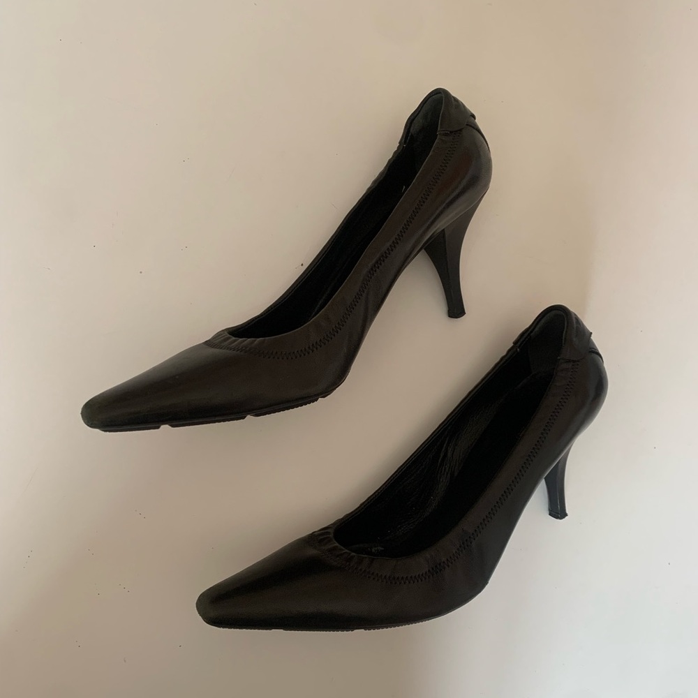 PRADA- 38 Black Leather Women's Heels minimaliste